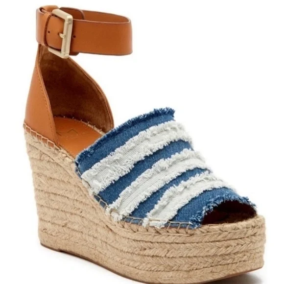 NWOT Marc Fisher ‘Adria’ Denim Espadrille Heels Size 7.5 - Picture 2 of 11
